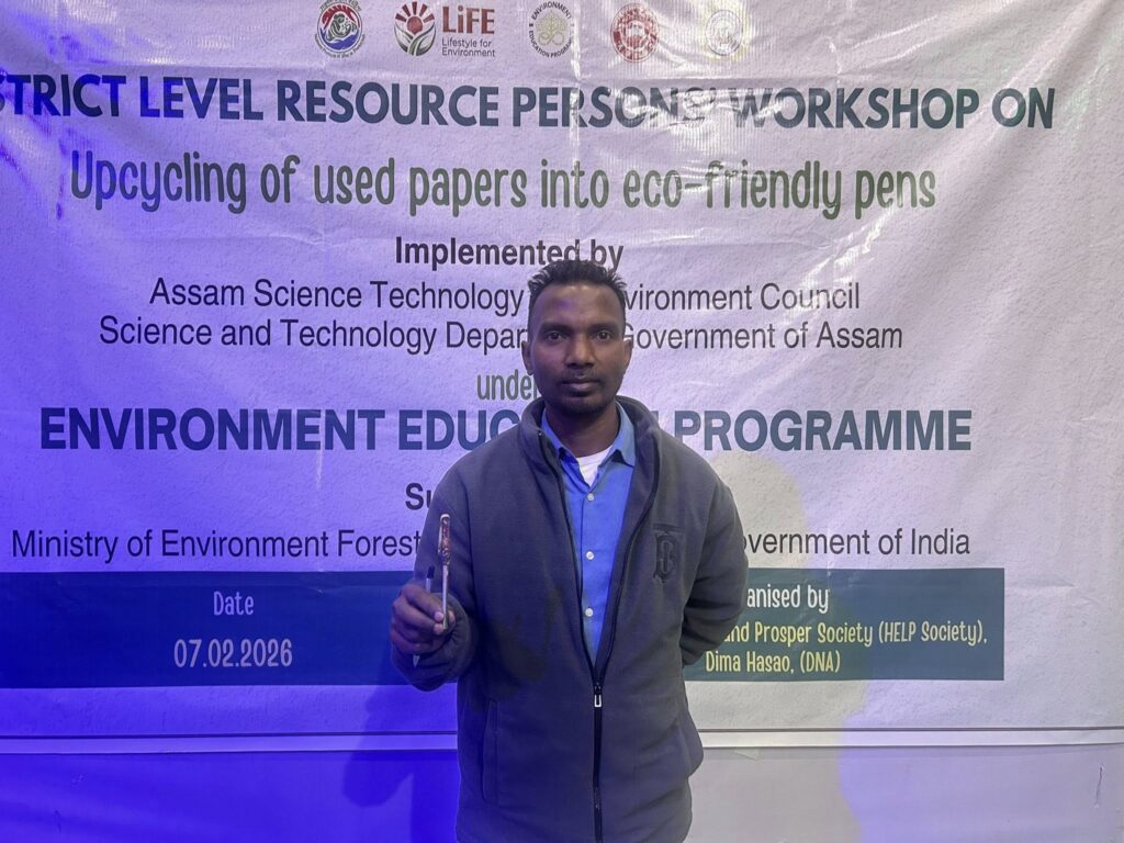 District-Level Workshop on Upcycling of Used Papers into Eco-Friendly Pens by HELP Society NGO at Haflong