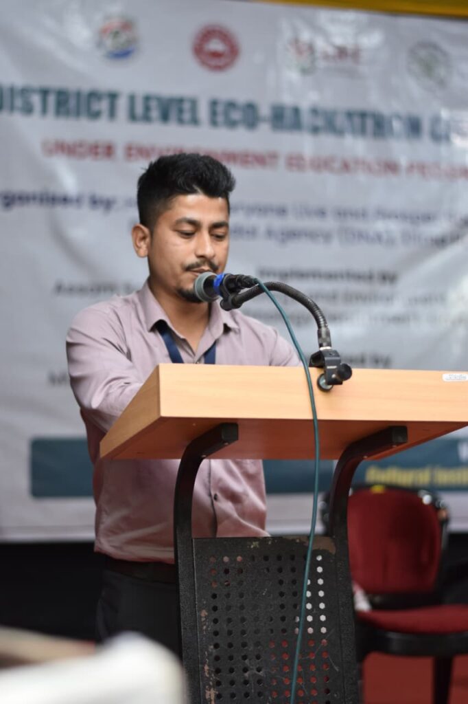 District Coordinator Surojeet Das addressing at the District Level Eco-Hackathon cum Exhibition in Dima Hasao by HELP Society NGO